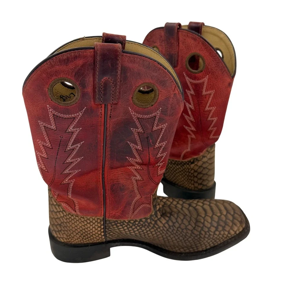 Smoky Mountain Youth Western Cowboy Boots Red Brown Reptile Print Square Toe 6.5